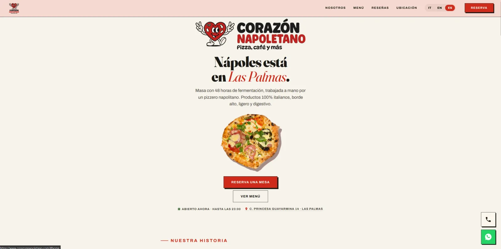 Captura desktop del sitio de Corazón Napoletano